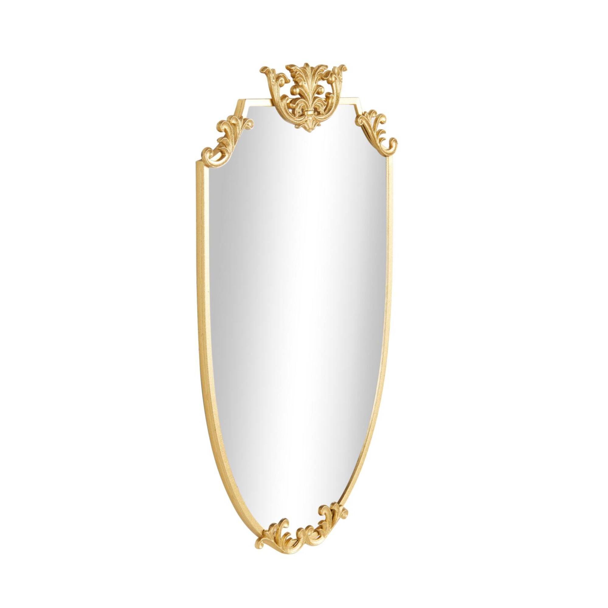 21" x 34" Gold Metal Shield Wall Mirror with Floral Embellishment